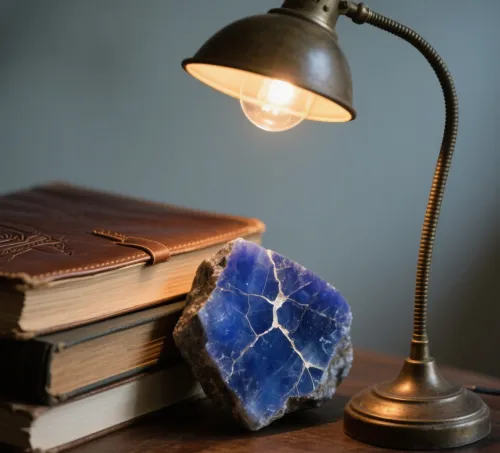 Close-up of lapis jewelry showing pyrite flecks and calcite veins