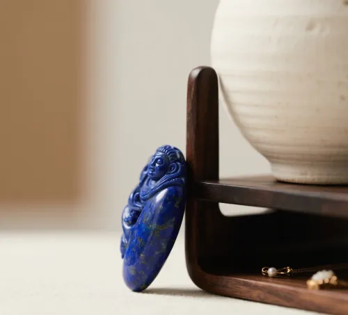Close-up of lapis lazuli stone showing pyrite flecks