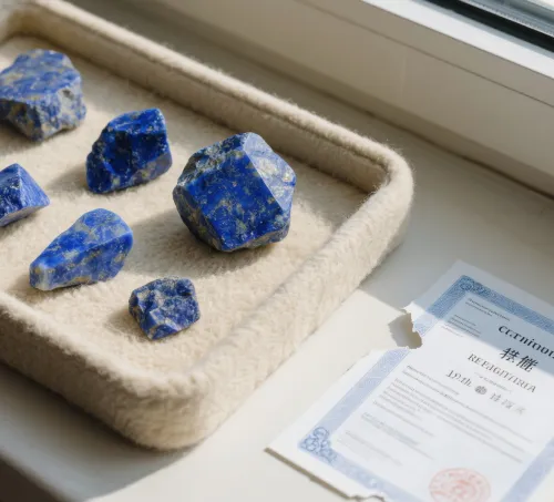 Hand holding lapis lazuli stone in meditation pose