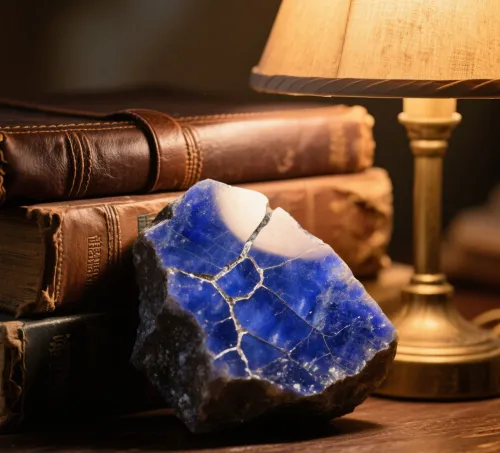 High-grade lapis lazuli showing translucent edges next to biblical verses